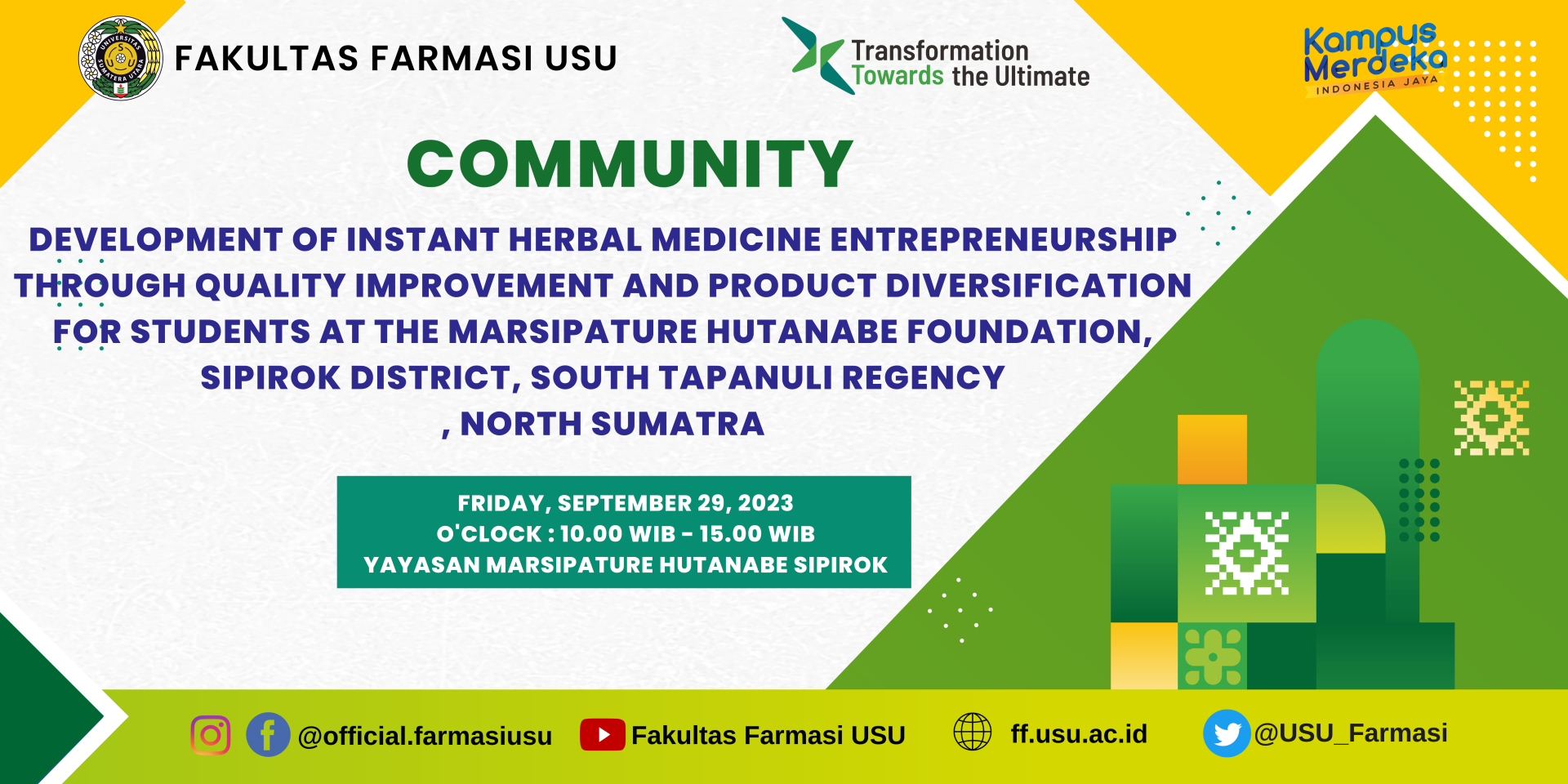 Development of Instant Jamu Entrepreneurship through Quality Improvement and Product Diversification for Students of the Marsipature Hutanabe Foundation in Sipirok District, South Tapanuli Regency, North Sumatra