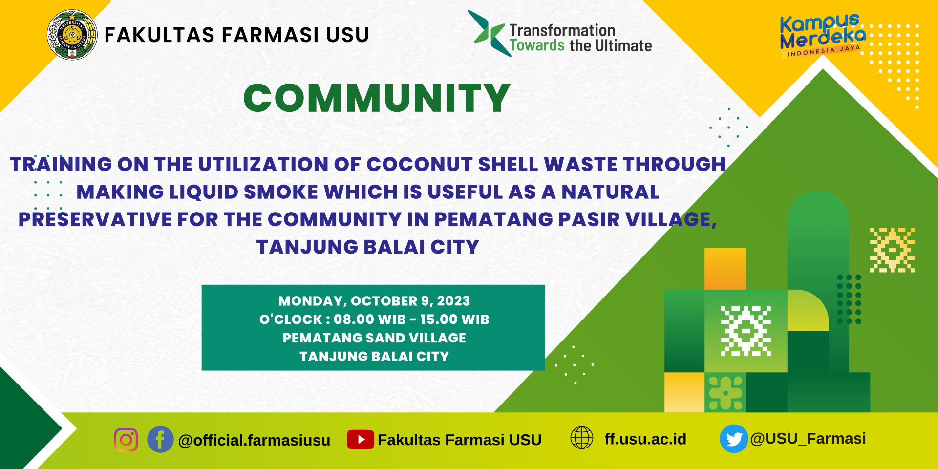Training on the Utilization of Coconut Shell Waste through Making Liquid Smoke which is useful as a natural preservative for the community in Pematang Pasir Village, Tanjung Balai City