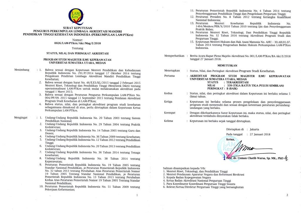 Akreditasi Program Studi Magister Keperawatan 2018