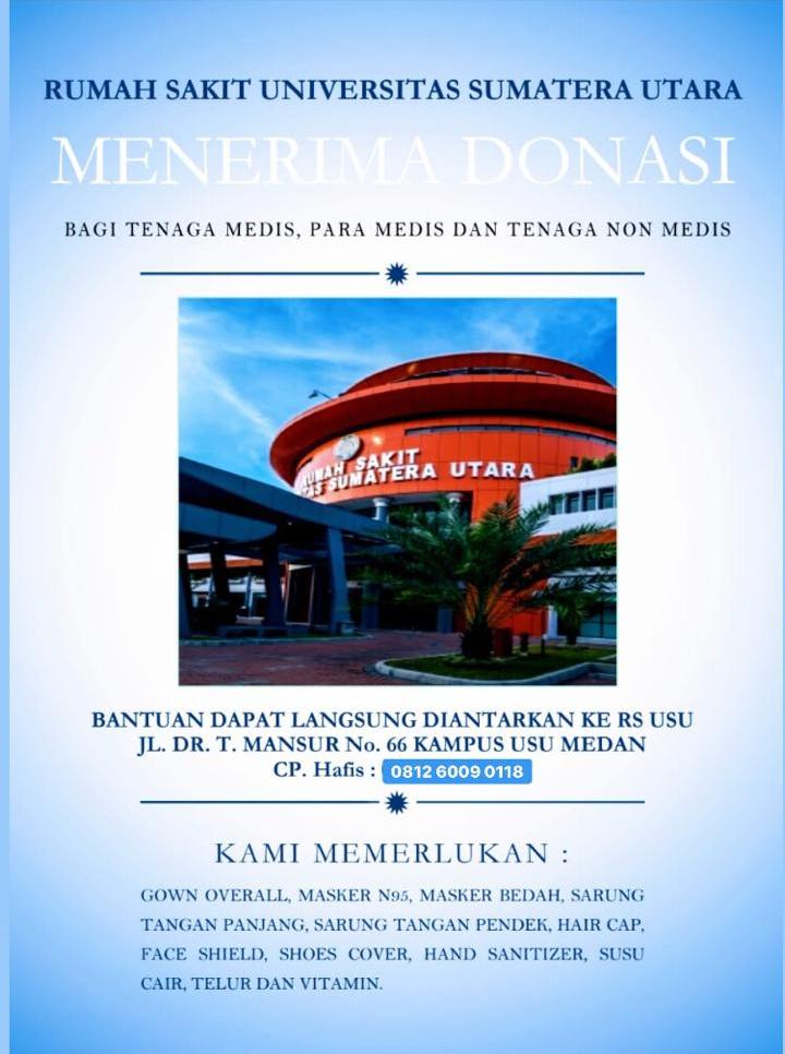 Rumah Sakit USU Menerima Donasi Bagi Tenaga Medis, Paramedis dan Tenaga Non Medis