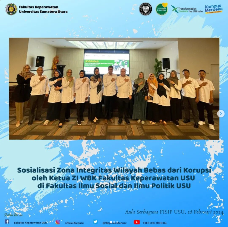 Sosialisasi Zona Integritas Wilayah Bebas dari Korupsi oleh Ketua ZI WBK Fakultas Keperawatan USU di Fakultas Ilmu Sosial dan Ilmu Politik USU