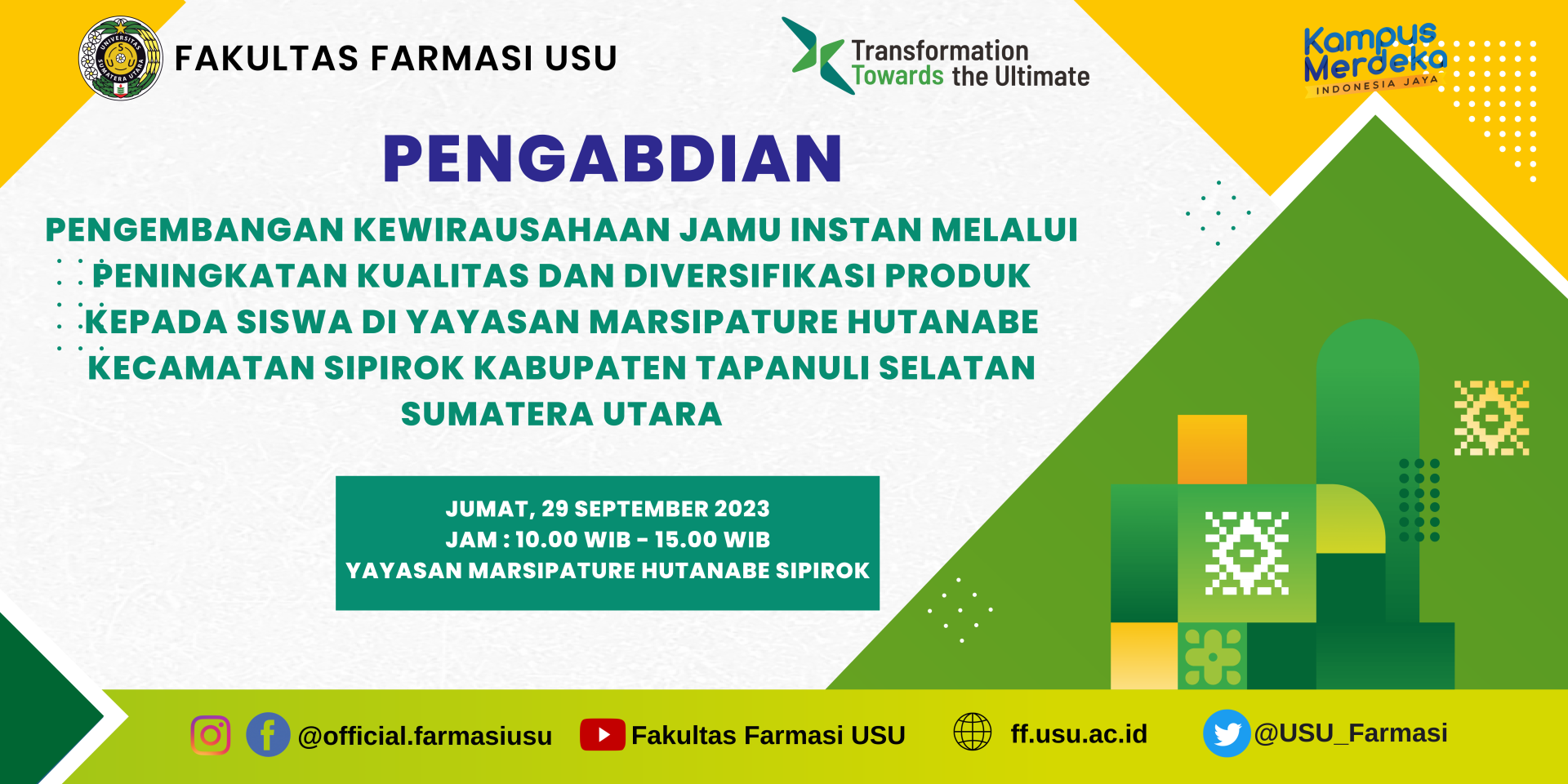 Pengembangan Kewirausahaan Jamu Instan melalui Peningkatan Kualitas dan Diversifikasi Produk kepada Siswa Yayasan Marsipature Hutanabe Kecamatan Sipirok Kabupaten Tapanuli Selatan Sumatera Utara