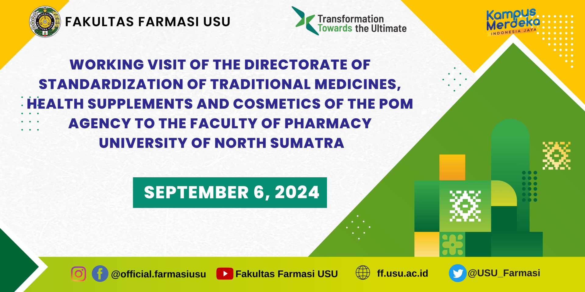 Visit of Directorate of Standardization of Traditional Medicine, Health Supplements, and Cosmetics of POM to Faculty of Pharmacy, Universitas Sumatera Utara