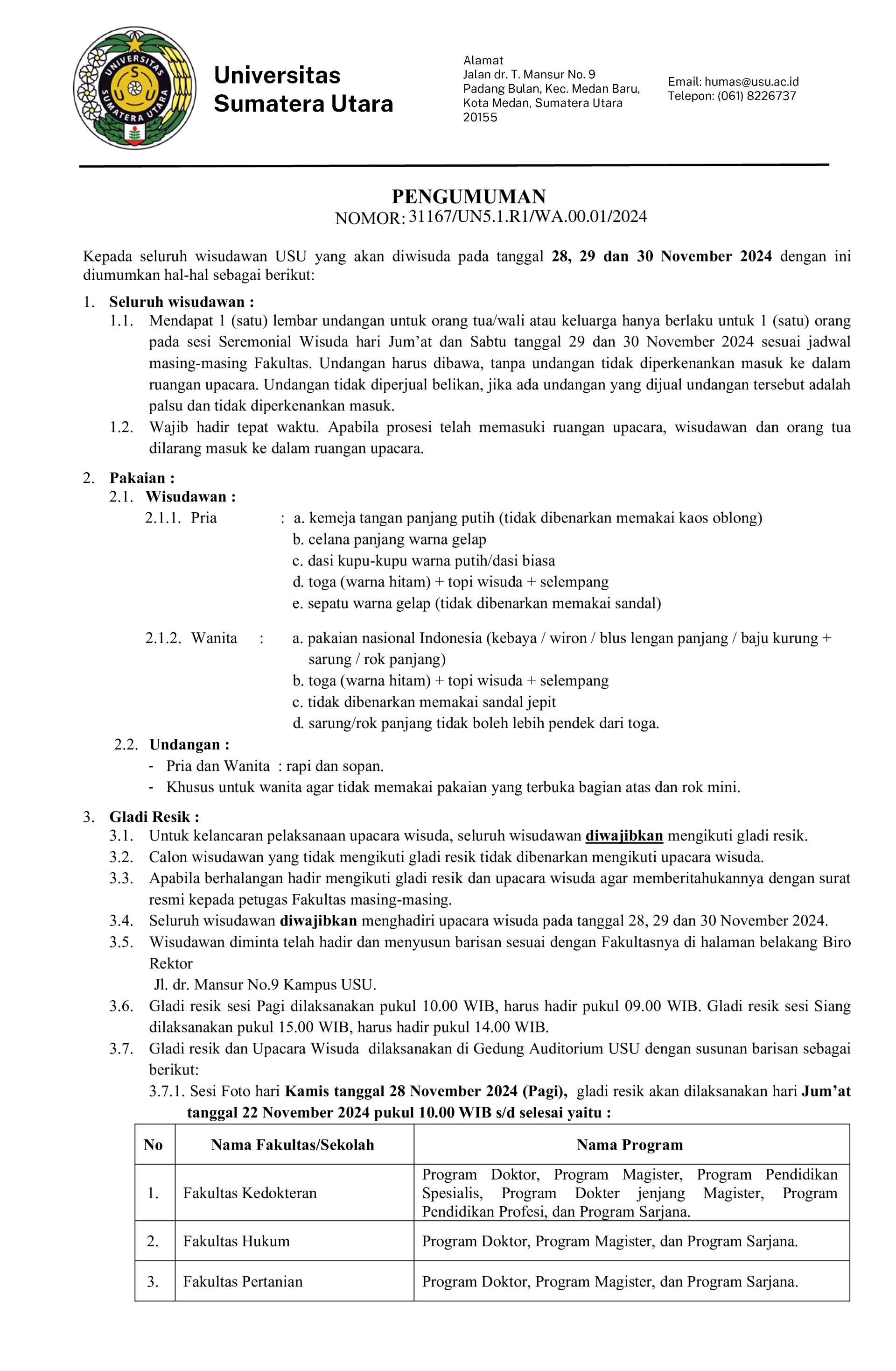 Announcement of Graduation Period I for  Academic Year 2024/2025
