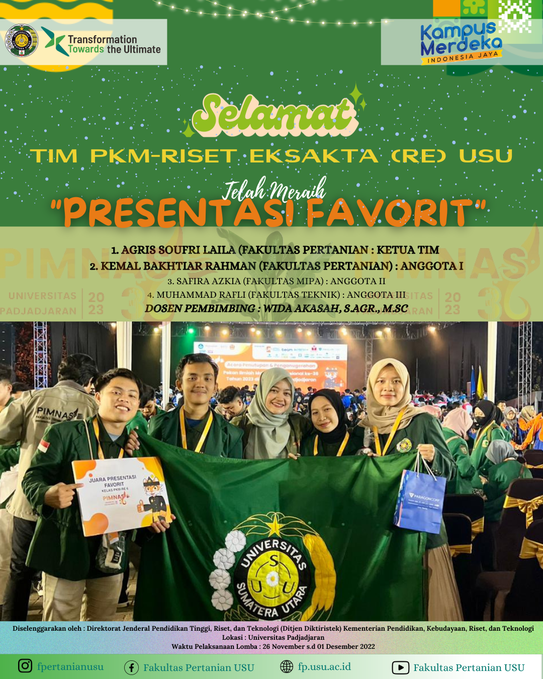 PKM RE Team from the USU Faculty of Agriculture Won the Achievement as the Favorite Presentation at the 36th PIMNAS in 2023