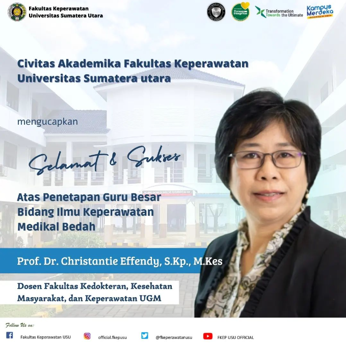Congratulations and success on the appointment of Professor of Medical-Surgical Nursing to Prof. Dr. Christantie Effendy, S.Kp., M.Kes. (Lecturer of Faculty of Medicine, Public Health, and Nursing, Universitas Gajah Mada)