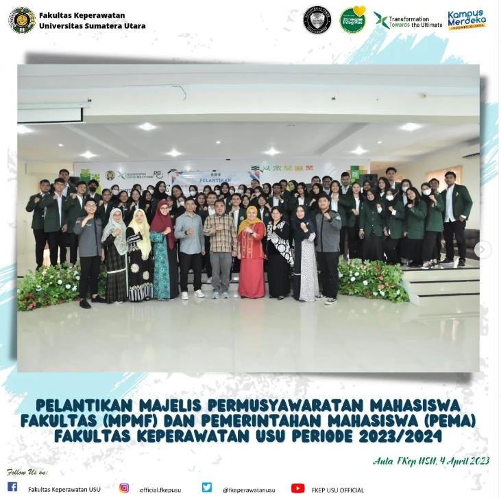 Inauguration of the Faculty Student Consultative Assembly (MPMF) and Student Government (Pema) of the Faculty of Nursing USU for the 2023/2024 Period