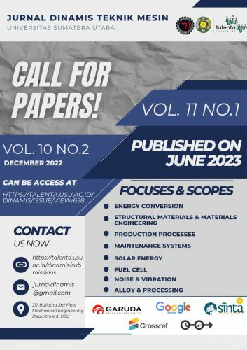 Call for Paper Jurnal Dinamis Teknik Mesin USU Vol. 11 No. 1 2023
