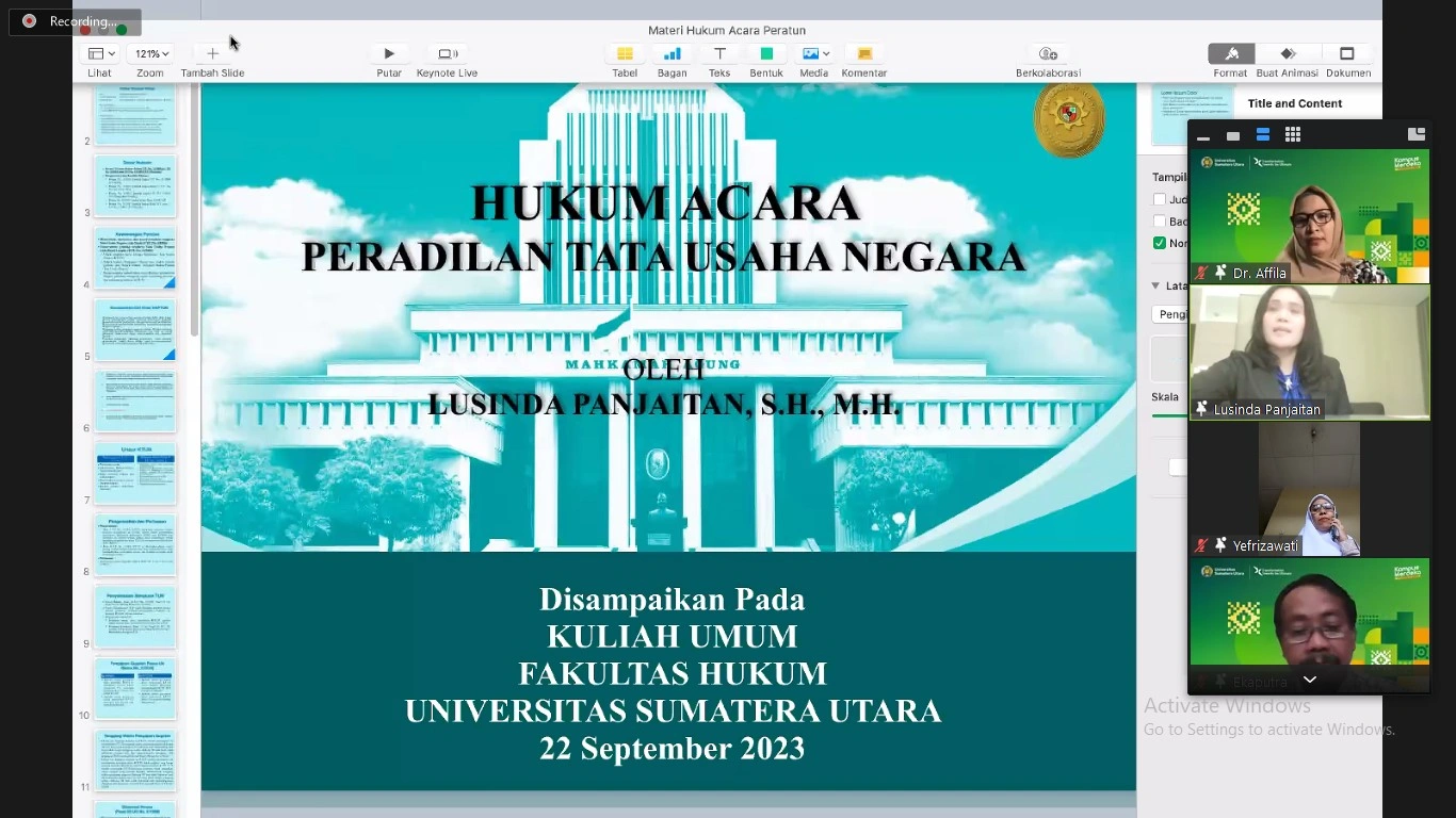 Bandung Administrative Court Judge Gives Public Lecture to USU Faculty of Law Students