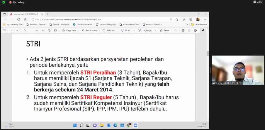 Sosialisasi Sertifikat Insinyur (Surat Tanda Registrasi Insinyur/STRI)