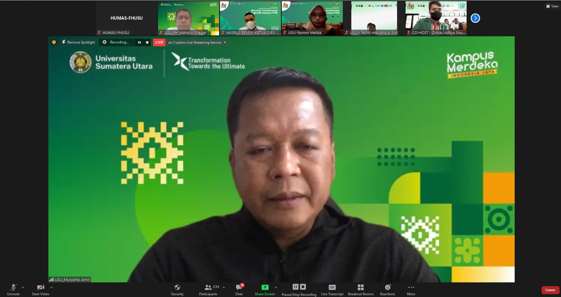 In Commemoration of the 68th Anniversary of the Faculty of Law USU, Scientific Week Webinar Legal Reflection Series-1: “Transformation Strategy to Improve the Performance of PTPN Holding”