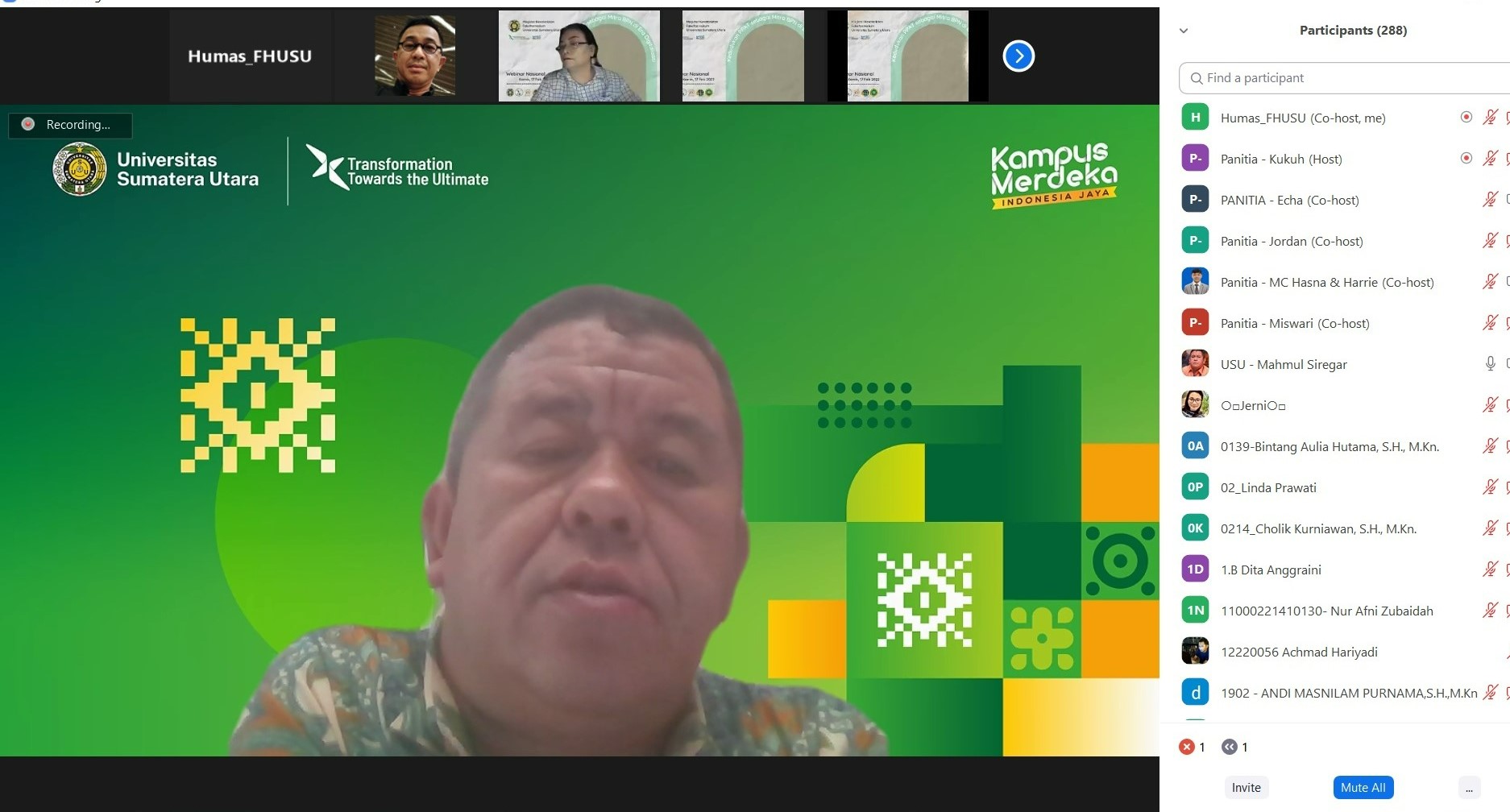 Program Studi Magister Kenotariatan Universitas Sumatera Utara menyelenggarakan Webinar Nasional dengan tema “Kedudukan PPAT Sebagai Mitra BPN di Era Digitalisasi”