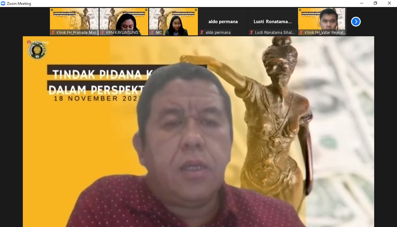 Webinar Nasional Klinik Hukum “Tindak Pidana Korupsi Dalam Prespektif Gender”