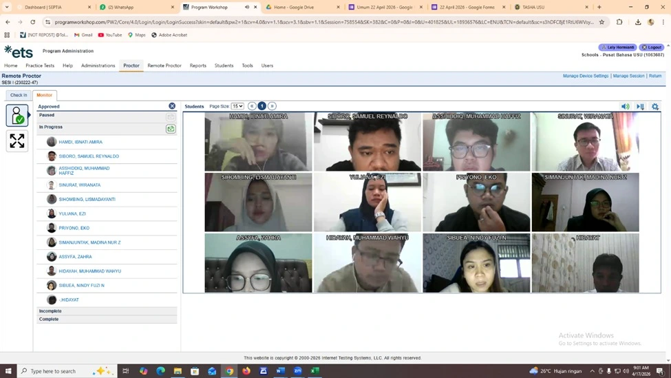 TOEFL ITP ONSITE AND ONLINE IMPLEMENTATION -  17 APRIL 2026