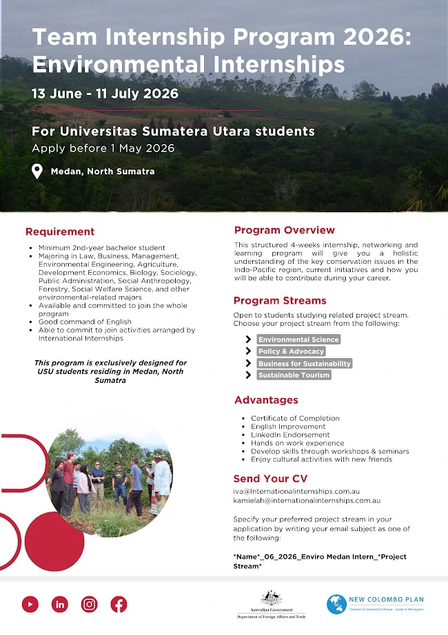 Pendaftaran Environmental Internship Program 2026 Untuk Mahasiswa Usu ...