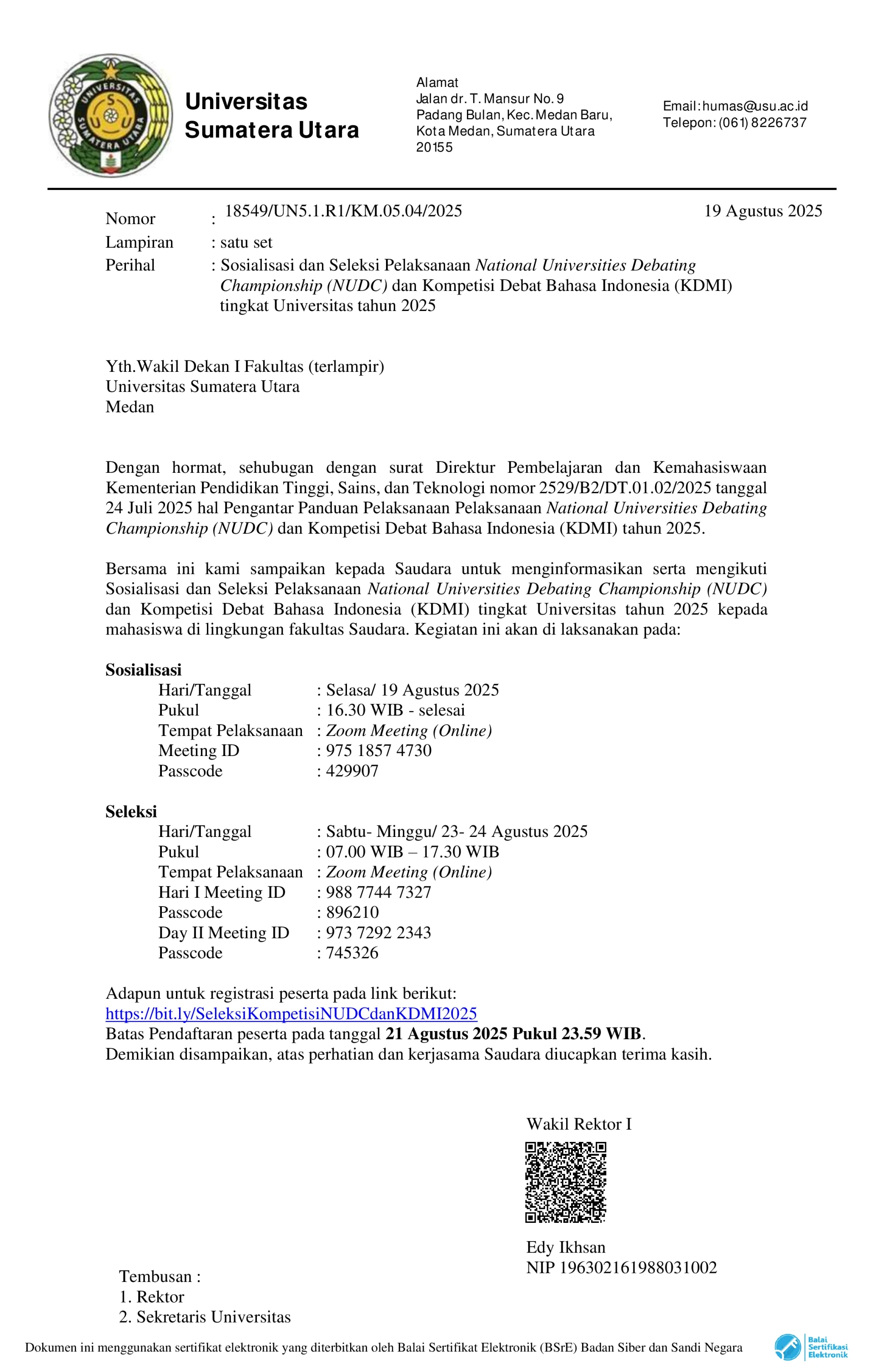 Socialization and Selection for the National Universities Debating Championship (NUDC) and the Indonesian Language Debating Competition (KDMI) at the University level for the year 2025