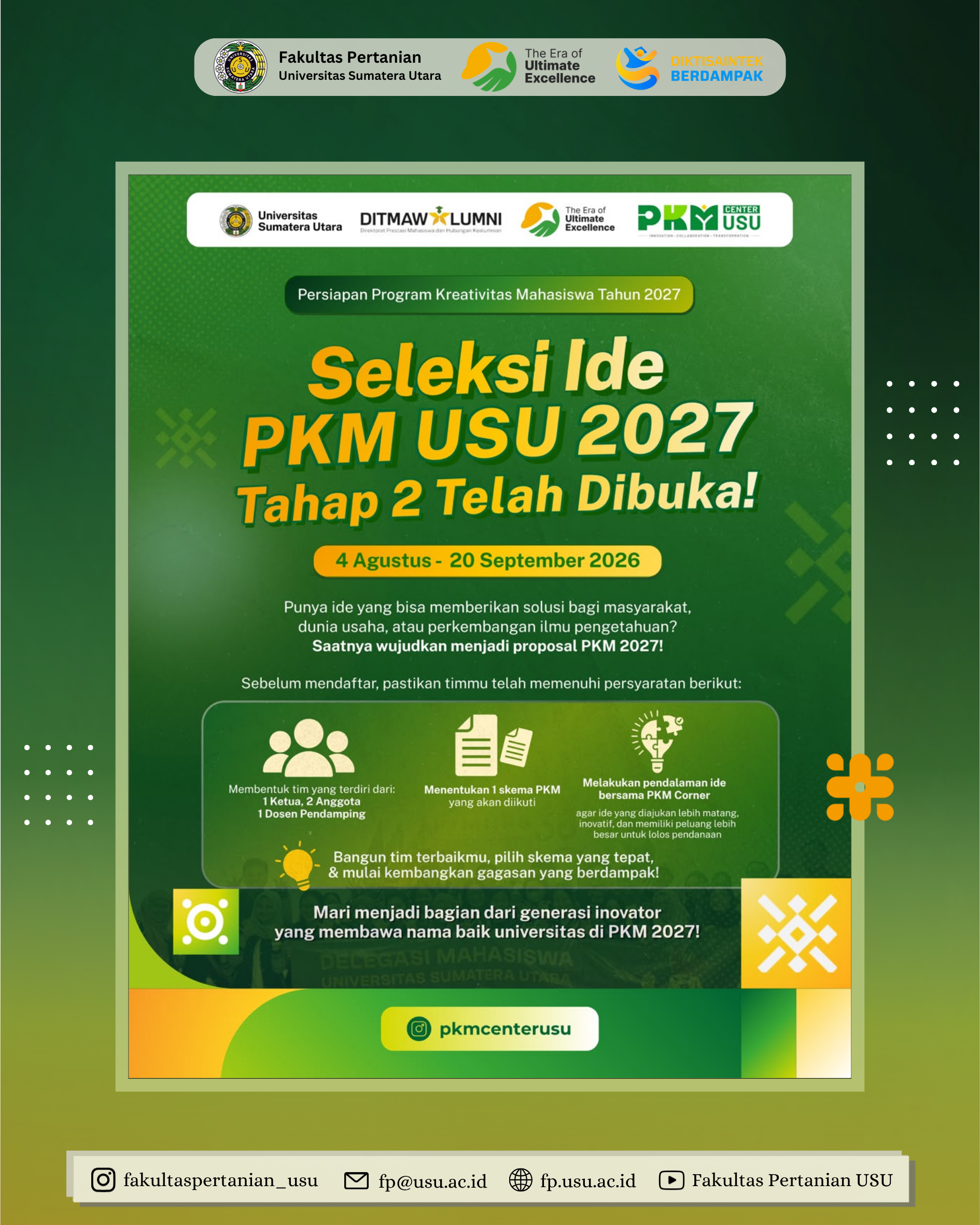 Persiapan Program Kreativitas Mahasiswa (PKM) Tahun 2027 Tahap 2 Resmi Dibuka