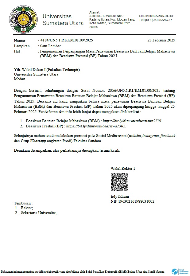 Pengumuman Perpanjangan Masa Penawaran Beasiswa Bantuan Belajar Mahasiswa (BBM) dan Beasiswa Prestasi (BP) Tahun 2025