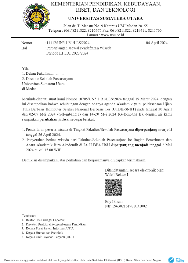Extension of Graduation Registration Schedule for Period III Academic Year 2023/2024