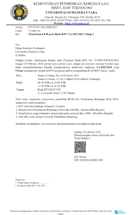 Issuance of KTM at Bank BTN for the 2022-2023 Academic Year Phase 2