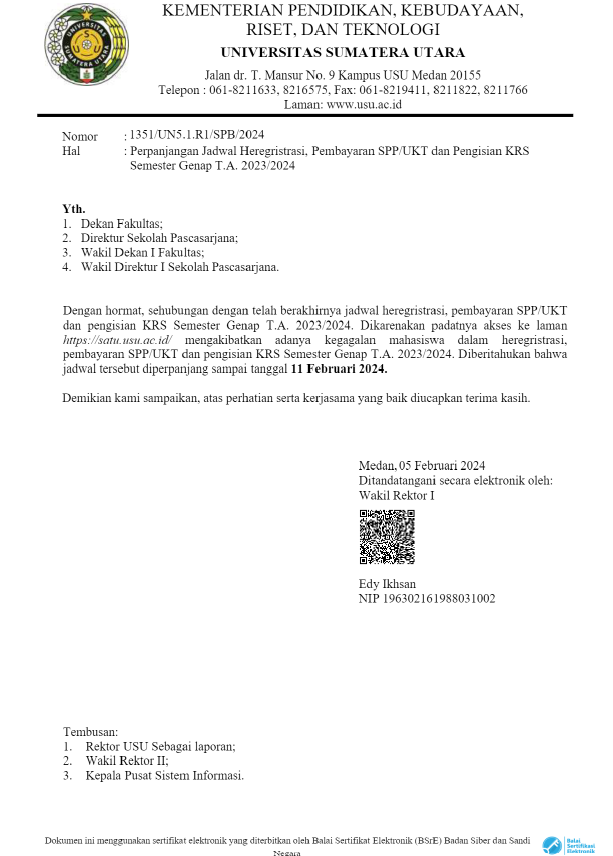 Extension of Re-registration Schedule for Tuition Fee Payment and Course Registration for Even Semester of Academic Year 2023/2024