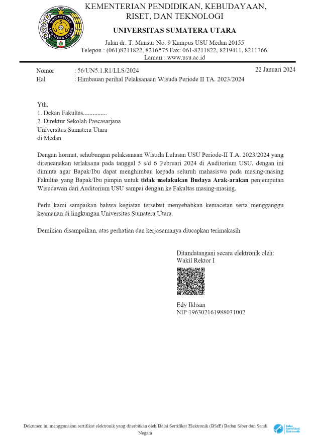 Notice Regarding the Implementation of Graduation Ceremony Period II Academic Year 2023/2024