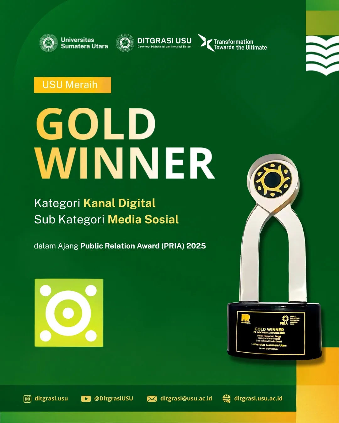 USU Raih Gold Winner Kategori Kanal Digital di Ajang Public Relation Indonesia Awards (PRIA) 2025