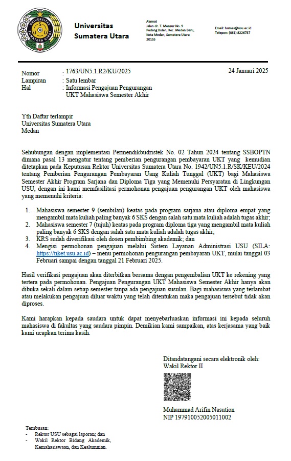 Information on Application for Tuition Fee Deduction for Students in the Final Semester of Even 2025