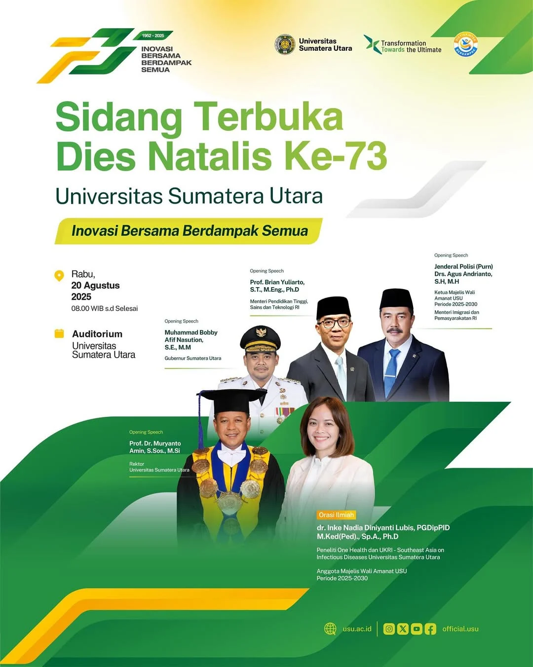 USU Gelar Sidang Terbuka Dies Natalis Ke-73 dengan Tema "Inovasi Bersama Berdampak Semua