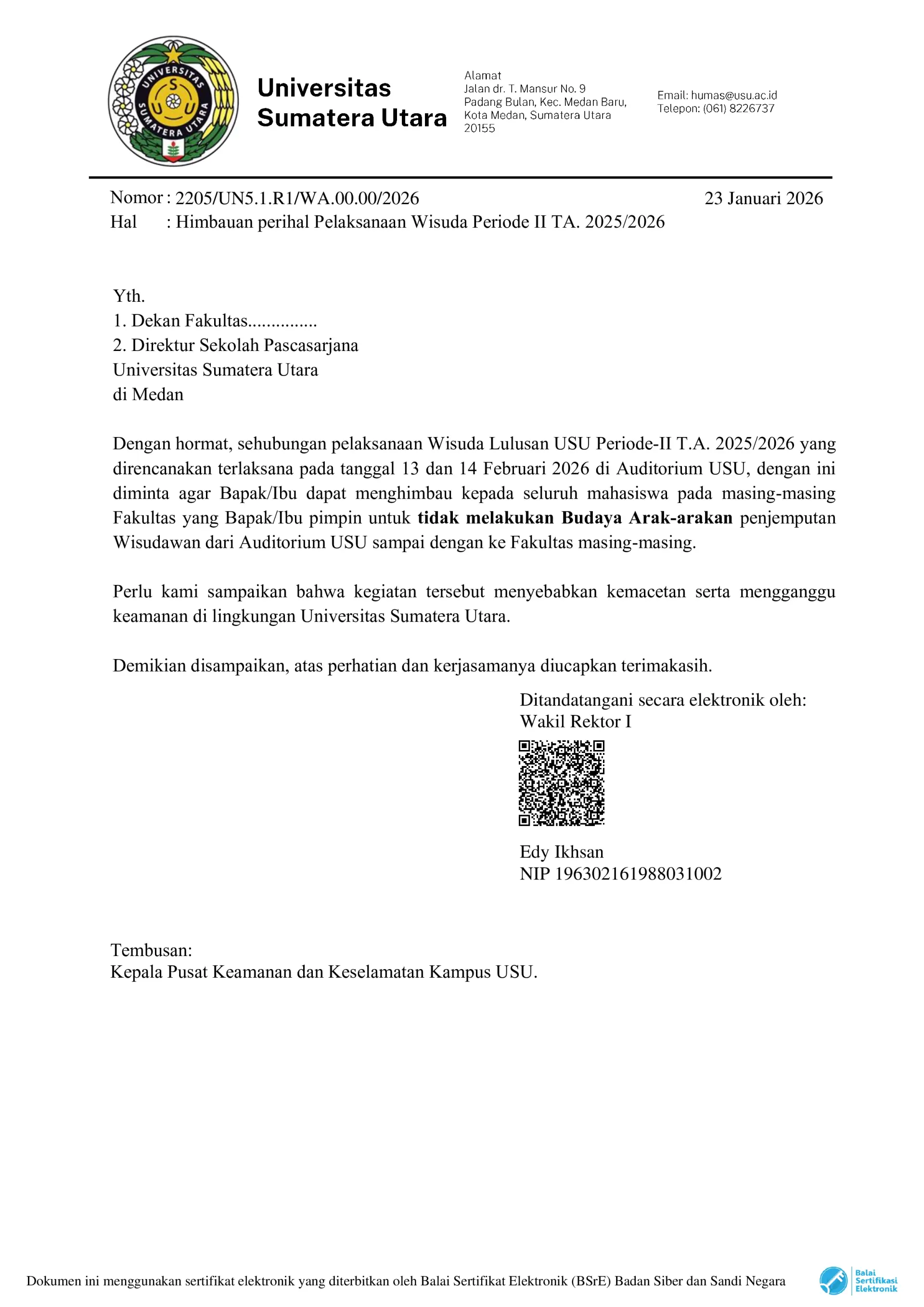 Himbauan perihal Pelaksanaan Wisuda Periode II TA. 2025/2026