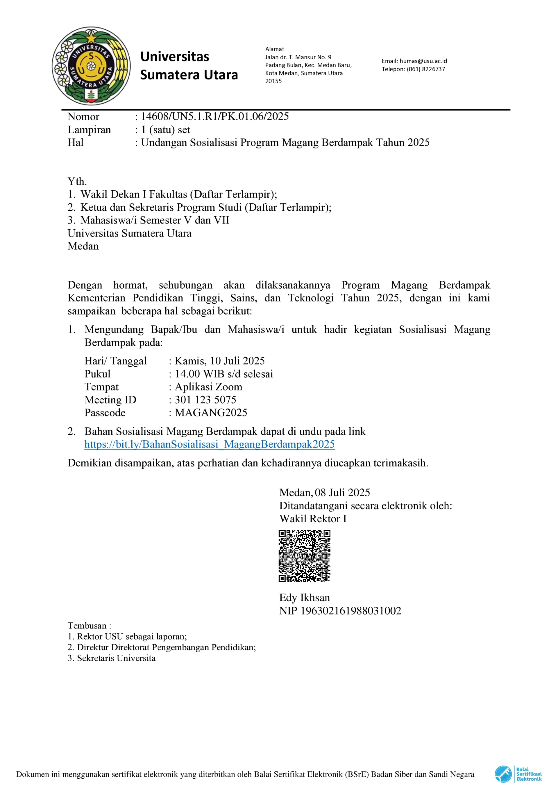 Undangan Sosialisasi Program Magang Berdampak Tahun 2025