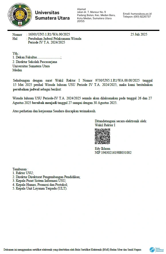 Change in Schedule for the Fourth Graduation Ceremony of the 2024/2025 Academic Year