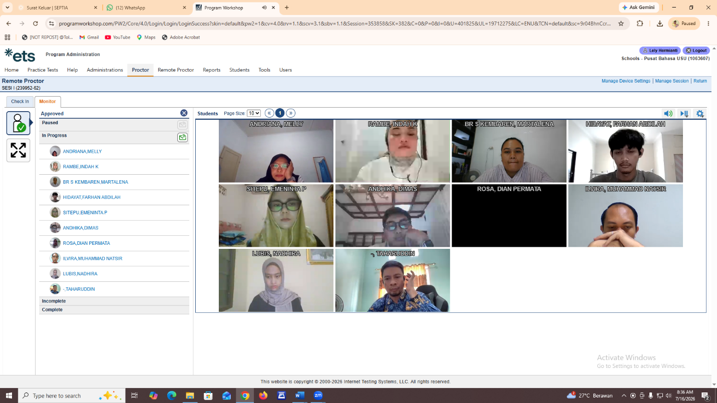 PELAKSANAAN TOEFL ITP ONLINE DAN ONSITE - 16 JULI 2026