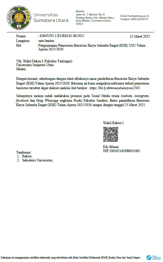 Scholarship Offer for Karya Salemba Empat (KSE) USU in 2025/2026 Academic Year