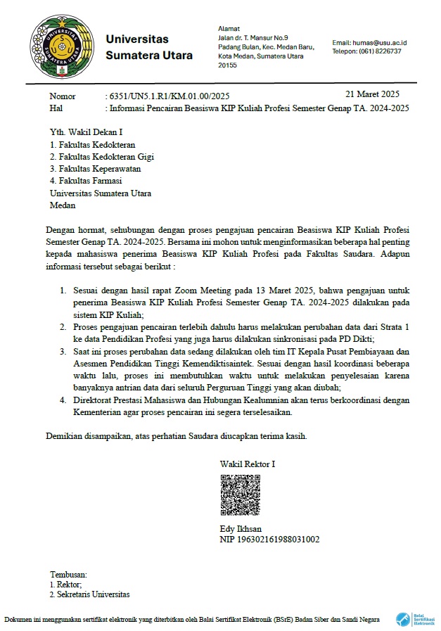 Disbursement Information for KIP Scholarship for Profession Program in Even Semester of 2024/2025