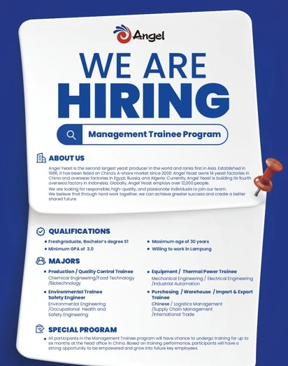 Angel Yeast Buka Program Management Trainee Bagi Lulusan S1 | Fakultas ...