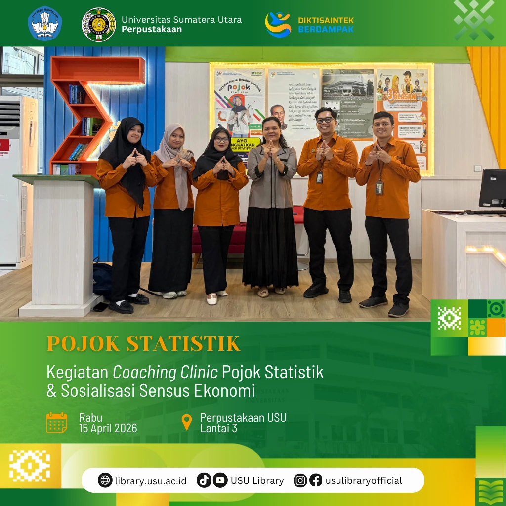 BPS Provinsi Sumatera Utara Gelar kegiatan Coaching Clinic Pojok Statistik dan Sosialisasi Sensus Ekonomi di Perpustakaan USU
