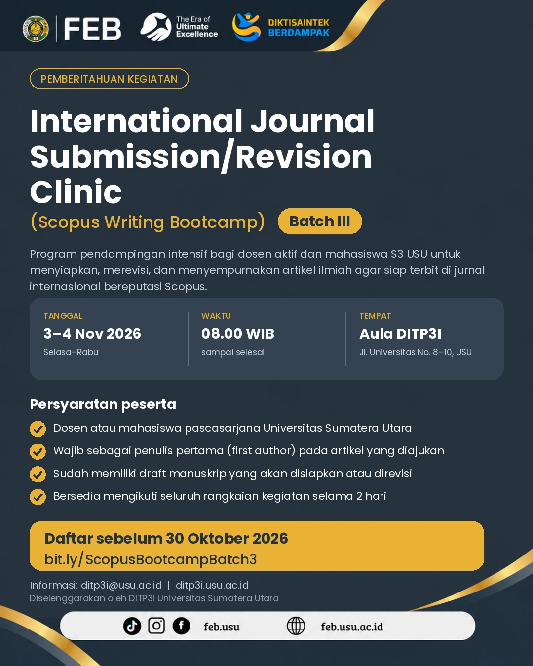 DITP3I USU Gelar Scopus Writing Bootcamp Batch III, Dorong Peningkatan Publikasi Ilmiah Bereputasi Internasional
