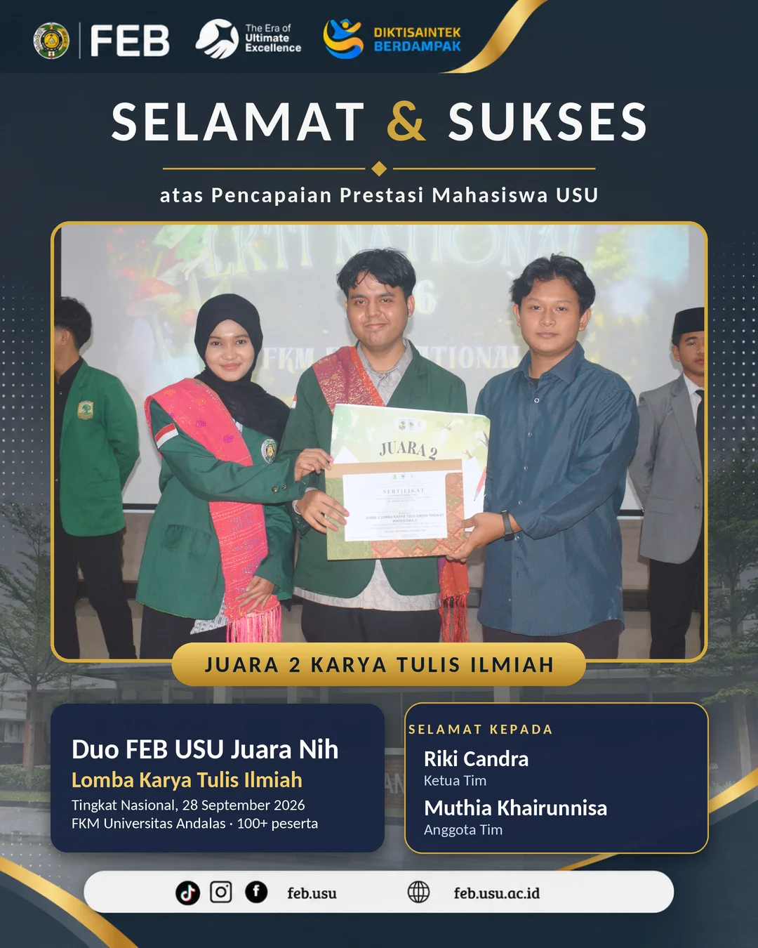 Mahasiswa FEB USU Raih Juara II Lomba Karya Tulis Ilmiah Tingkat Nasional melalui Gagasan Inovatif Pengelolaan Limbah Rumah Tangga