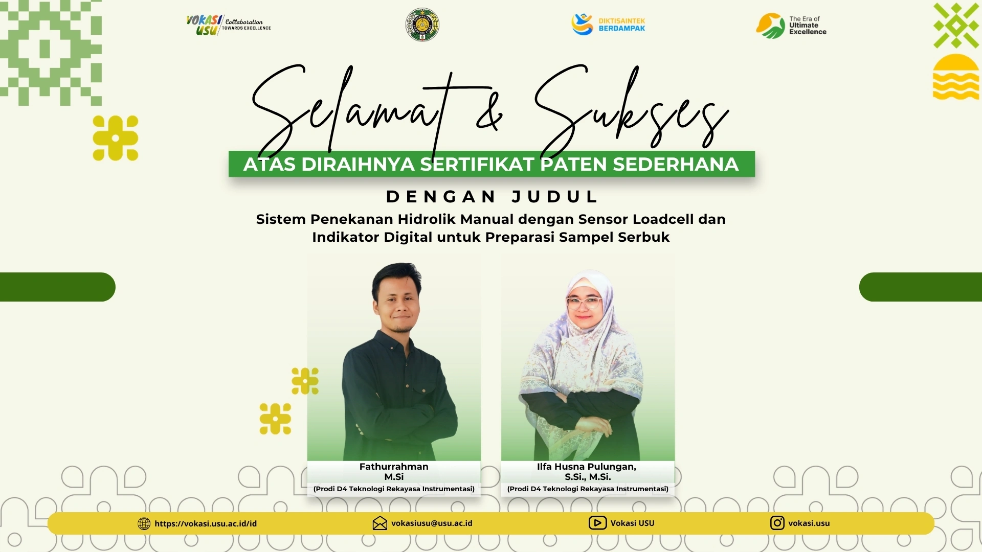 Selamat dan Sukses kepada Dosen D4 Teknologi Rekayasa Instrumentasi atas Penerimaan Sertifikat Paten Sederhana