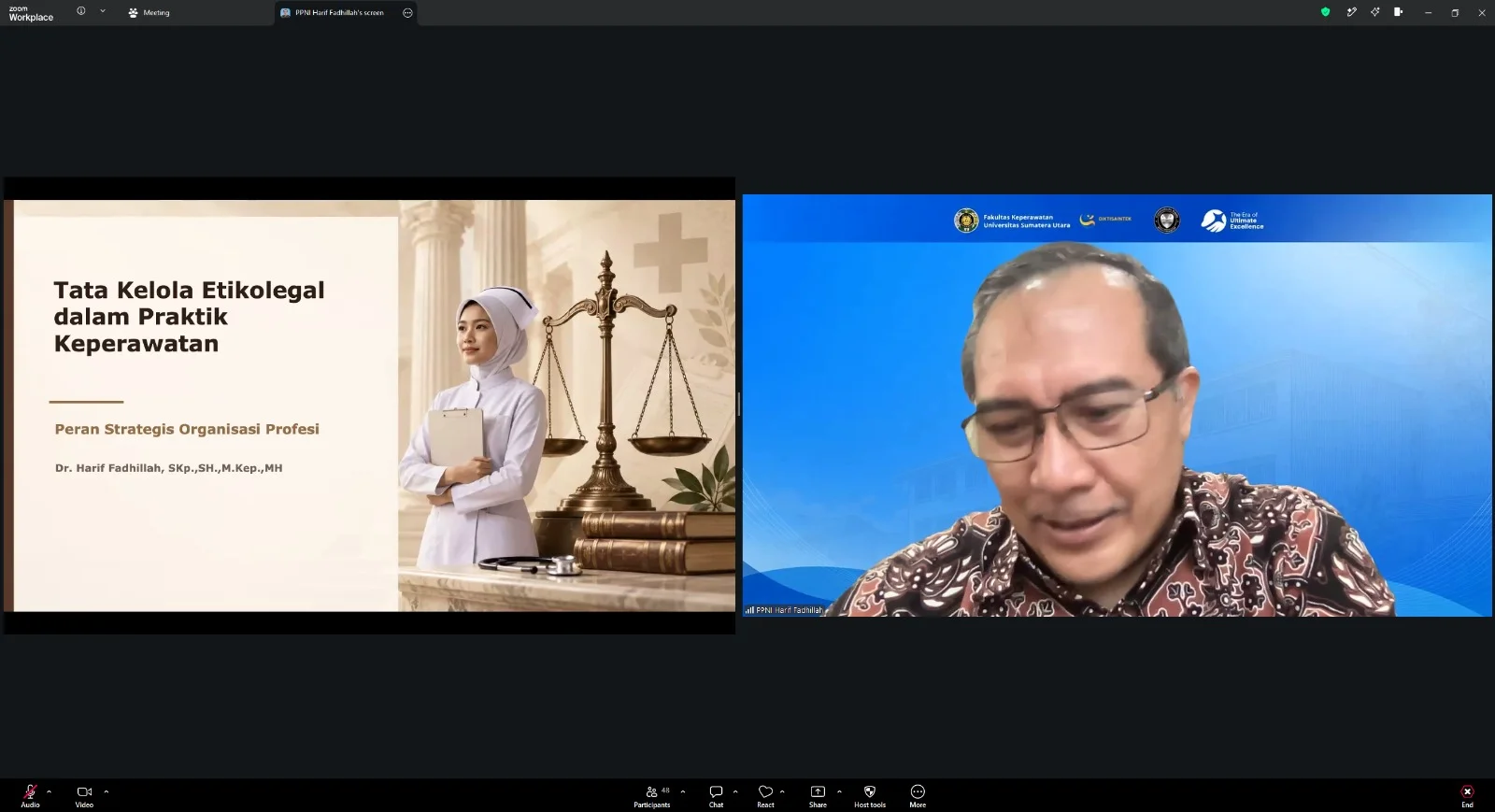 Fakultas Keperawatan USU: Kuliah Pakar World Class University "Tata Kelola Etikolegal dalam Praktik Keperawatan"