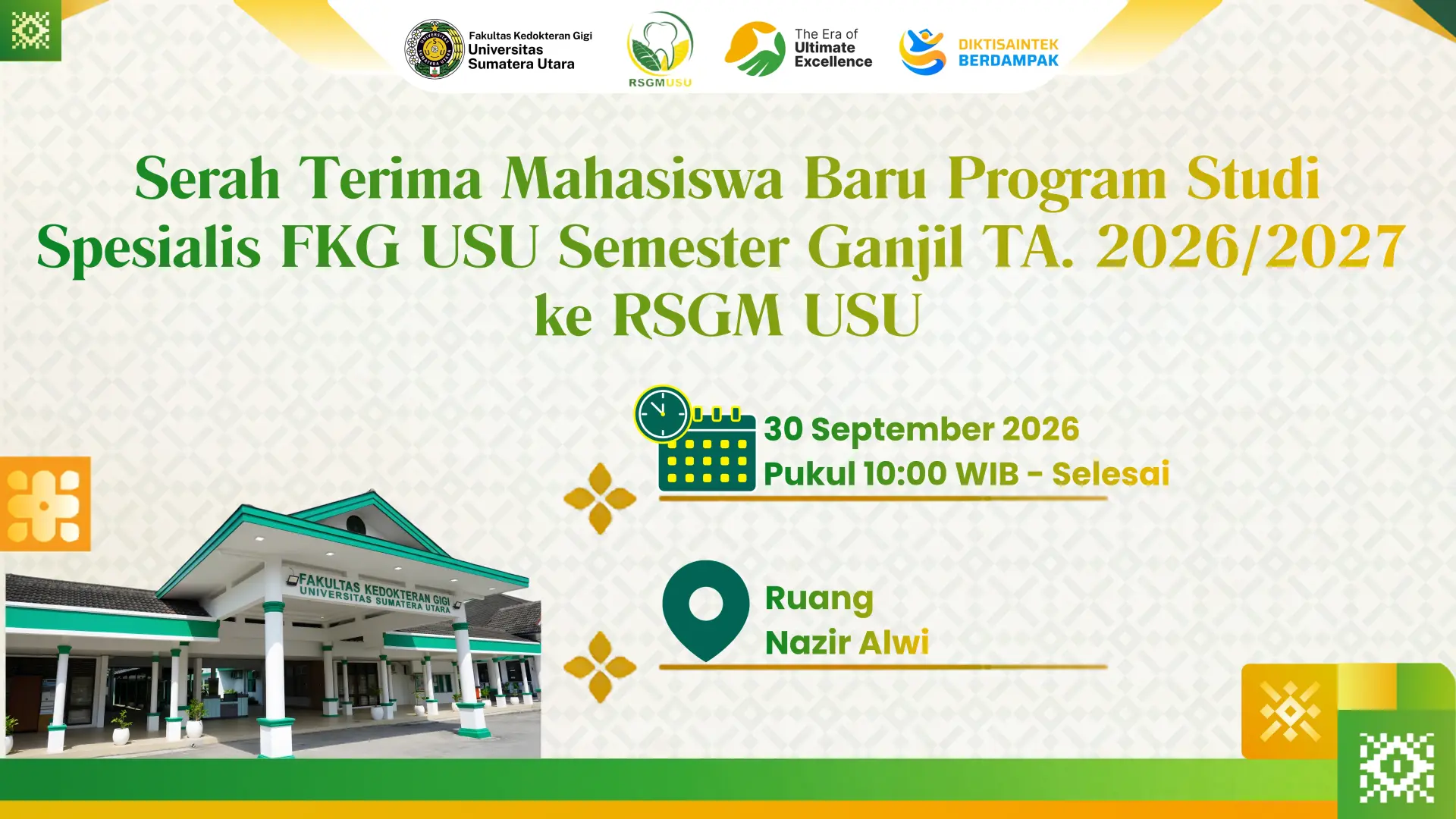 Serah Terima Mahasiswa Baru Program Studi Spesialis FKG USU Semester Ganjil TA. 2026/2027  ke RSGM USU
