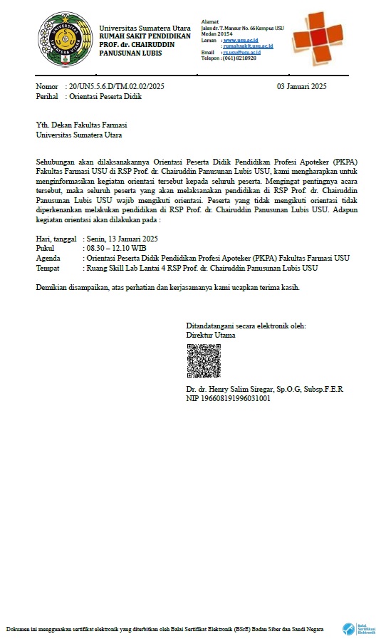 Student Orientation for Pharmacist Professional Education