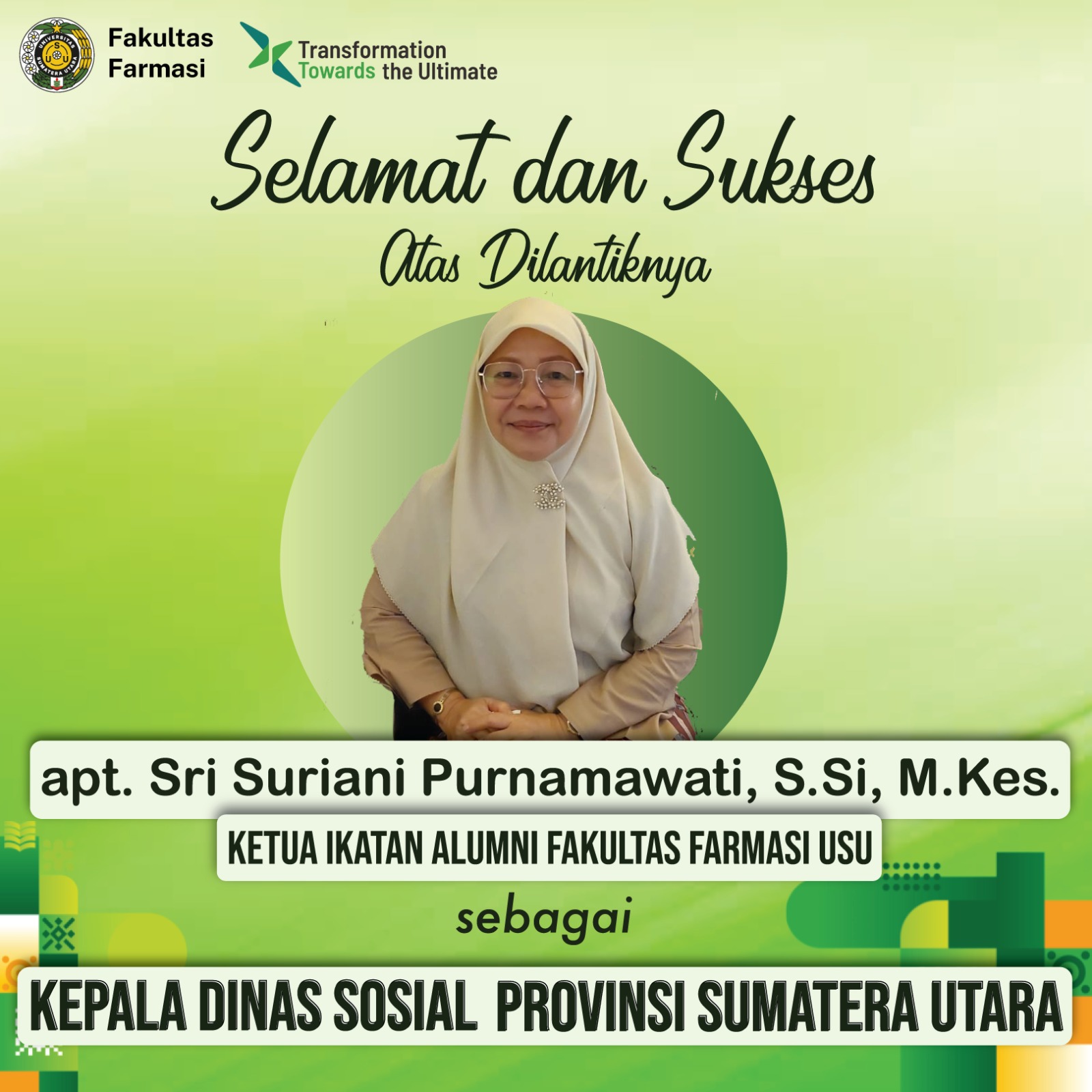 Congratulations! Head of the USU Faculty of Pharmacy Alumni Association becomes Head of the Social Service of North Sumatra Province