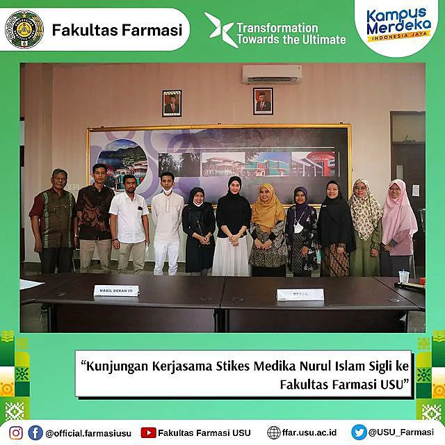 Kunjungan Kerja Sama Sekolah Tinggi Ilmu Kesehatan (STIKES) Medika Nurul Islam Sigli ke Fakultas Farmasi USU