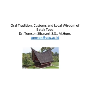 Course 8: Oral Tradition, Culture, and Toba Batak Local Wisdom.